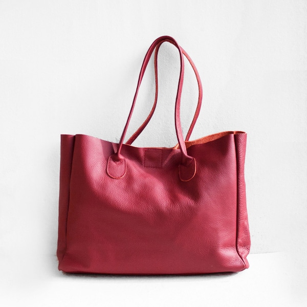 Shopper in pelle color mirtillo, cuoio Tote Bag, borsa in pelle morbida, borsa in pelle rossa, Shopper in pelle, borsa in pelle, borsa in pelle, borsa rossa