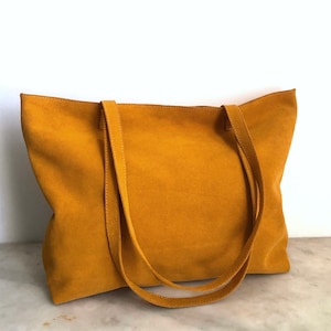 NEW Mustard Suede Shopper / Mustard Leather Tote / Mustard Shoulder Bag / Leather Bag / Leather Bag / Leather Shoulder Bag / Mustard Yellow