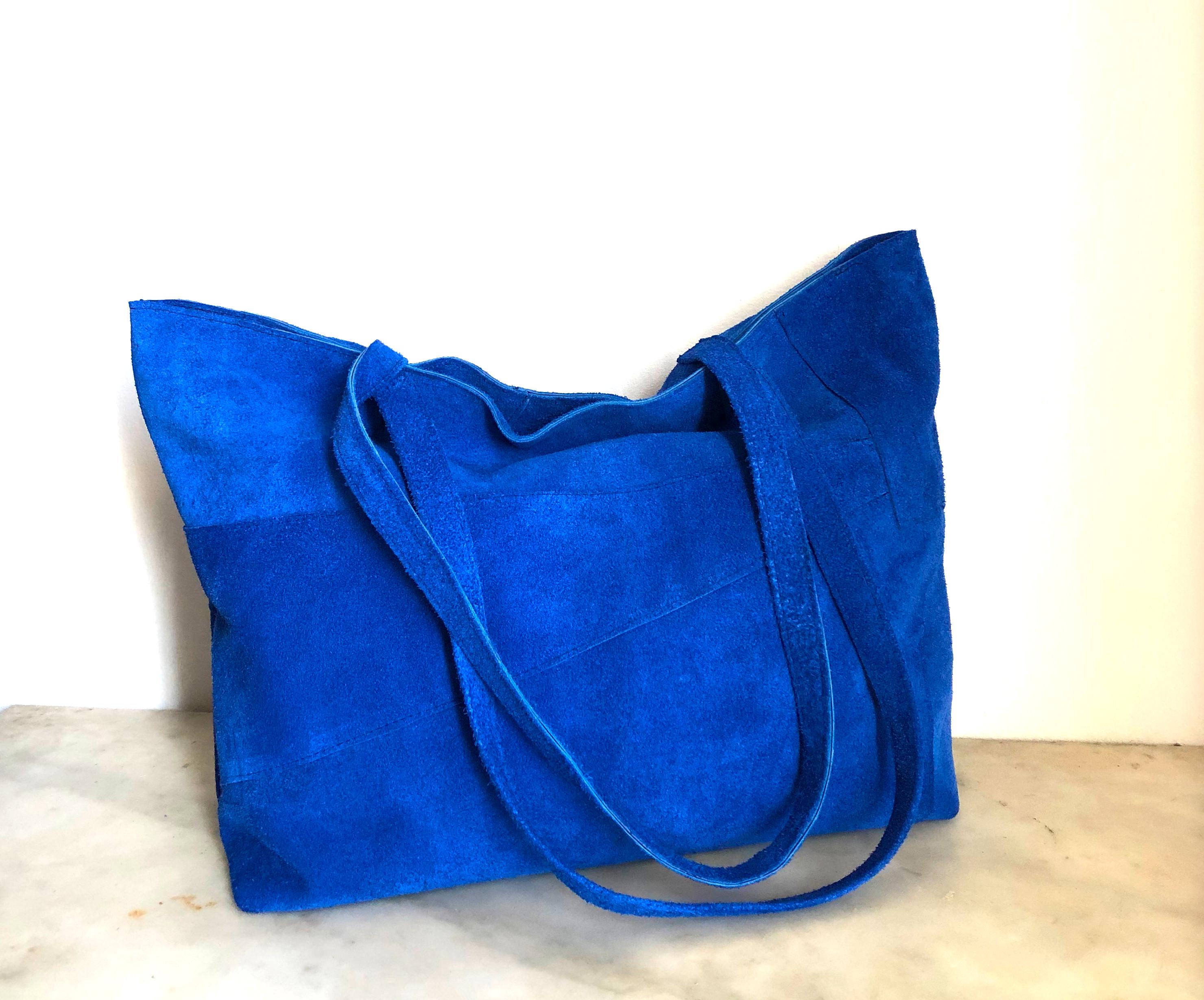 NEW Cobalt Blue Suede Shopper / Blue Leather Tote / Blue