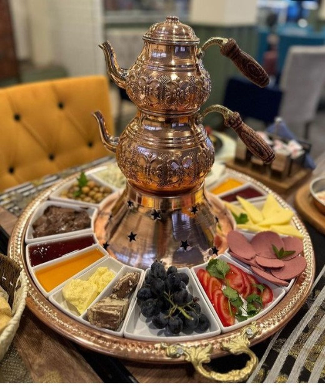 Handmade Turkish Copper Tea Set, Ottoman Breakfast Tray, Engraved ...