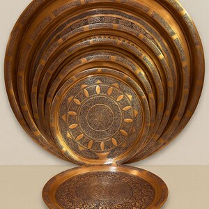 Turkish Copper Tray – Handmade Ottoman Serving Tray for Tea Coffee – Decorative Copper Home Decor Gift