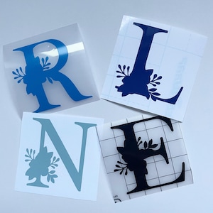 Adesivo de vinil com letras florais personalizadas, letras florais, letras extravagantes, letras decorativas, inicial personalizada, letra do alfabeto