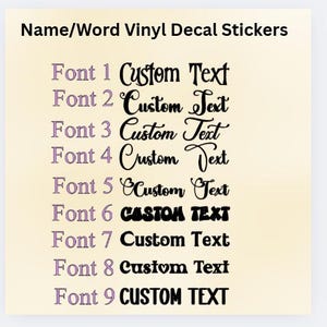 Pegatinas de vinilo personalizadas con nombre o palabra. Perfectas para libros, tazas, buzones, ventanas, paredes, botellas de agua, loncheras y mucho más.