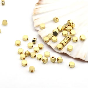 5mm 24 K Shiny Gold Plated Hexagon Beads, Gold Plated Spacer Hexagon, Spacer Beads, Spacer Findings - GOLD658
