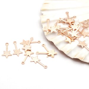 9x20mm Rose Gold Plated Textured Star Charms, Star Pendants, Earrings Findings, Necklace Findings, Star Earring - ROSE291