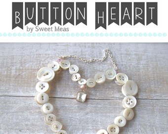 Mothers Day DIY Heart Ornament Button Heart Pattern PDF Printable - Gift - Primitive E Pattern - Heart- Shabby epattern - Instant Download