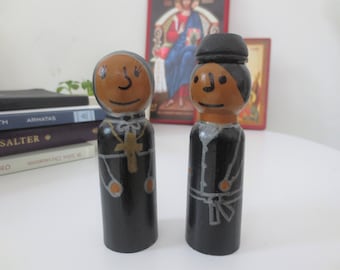 Peg Dolls Set, Orthodox Christian Hand Painted Pegs, Monk Nun, Peg People, Catholic Children Toys, Multicultural Wooden Montessori Religious