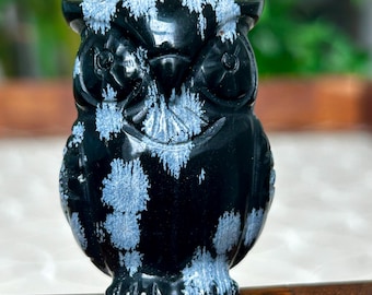 AAA Snowflake Obsidian Owls; Crystal Owls; 1.97 inches