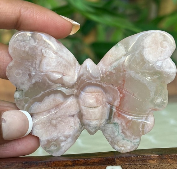 Flower Agate Crystal Butterfly Carving; 2.50 inches