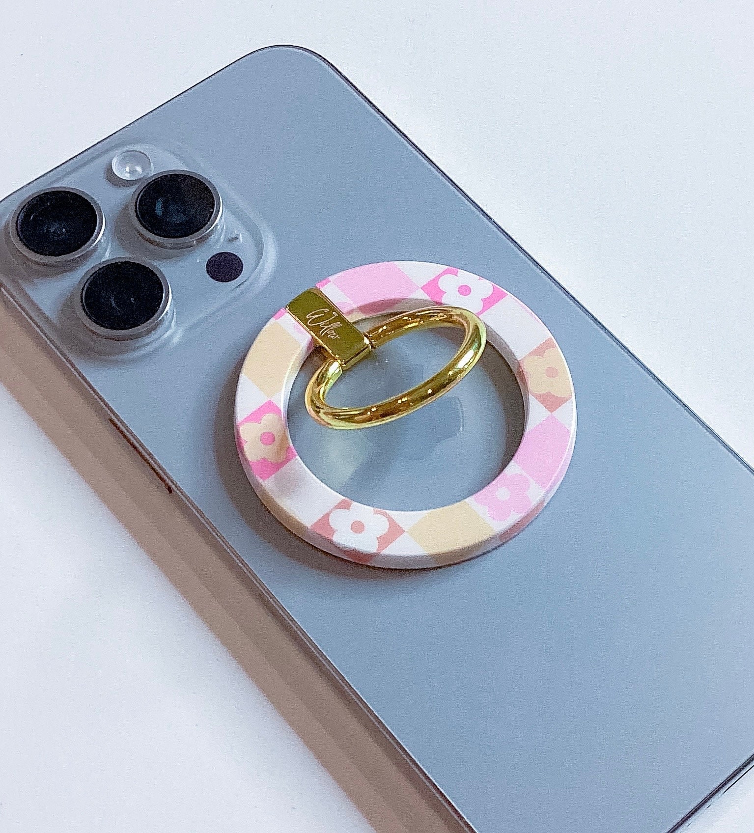 Pink Floral Checkered Magsafe Phone Ring - Etsy