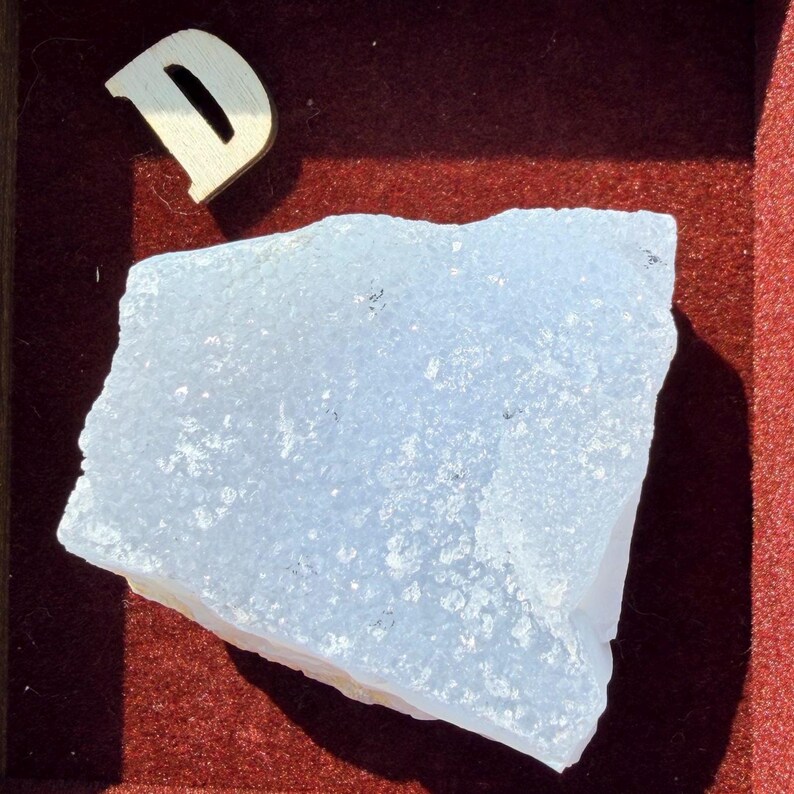 New | Blue Lace Agate Druzy Specimen, Raw Blue Chalcedony Crystal, Natural Sparkling Geode Slice D. 1.7” 90g