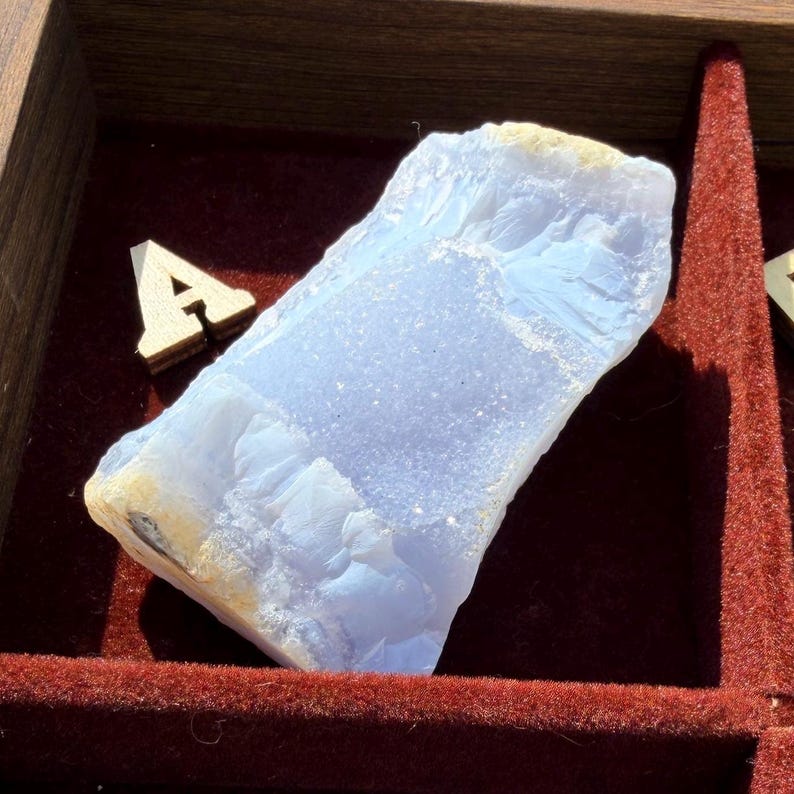 New | Blue Lace Agate Druzy Specimen, Raw Blue Chalcedony Crystal, Natural Sparkling Geode Slice bild 9