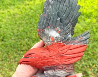 African Bloodstone Eagle Carving Large Red Green Stone Eagle Sculpture Bird Collector Decor Exact Piece