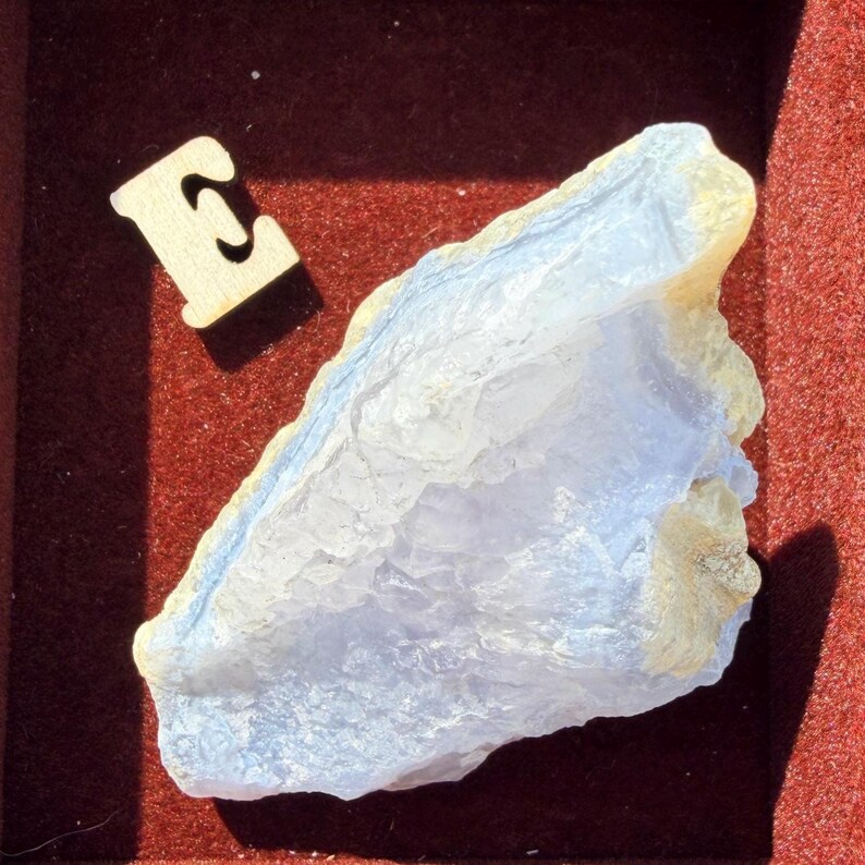 New | Blue Lace Agate Druzy Specimen, Raw Blue Chalcedony Crystal, Natural Sparkling Geode Slice E. 2.7” 88g