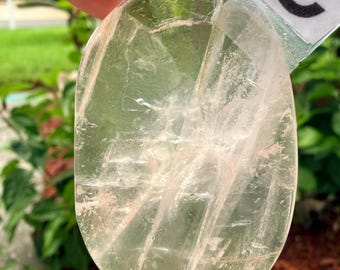 Clear Quartz Palm Stone Polished Crystal Worry Stone with Internal Veils and Inclusions