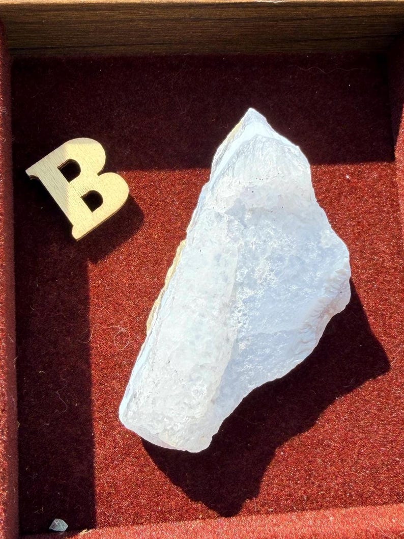 New | Blue Lace Agate Druzy Specimen, Raw Blue Chalcedony Crystal, Natural Sparkling Geode Slice B. 2.1” 34g