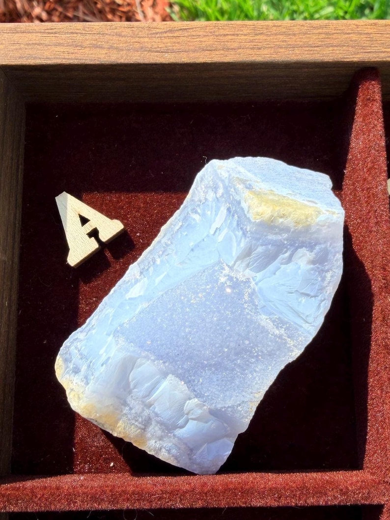 New | Blue Lace Agate Druzy Specimen, Raw Blue Chalcedony Crystal, Natural Sparkling Geode Slice A. 2.5” 80g