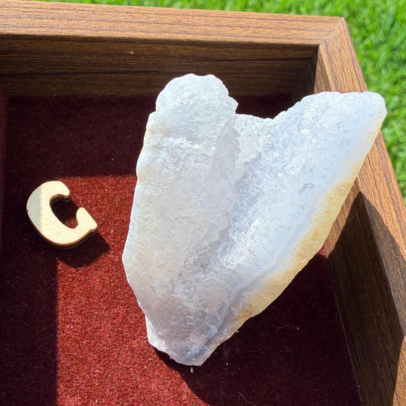 New | Blue Lace Agate Druzy Specimen, Raw Blue Chalcedony Crystal, Natural Sparkling Geode Slice C. 2.1” 80g