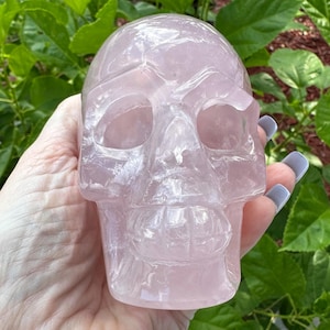 2LB Rose Quartz Skull Carving | 4.2” x 3.4” Polished Crystal Skull Natural Stone from Brazil