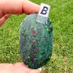 Ruby in Fuchsite Kyanite Palm Stone Blue Green Crystal UV Reactive Worry Stone