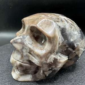Volcano Agate Crystal Skull 1.6 lb UV Reactive Skull Carving 3.8” x 3” x 2.8” Fluorescent Volcano Agate Polished Statue Metaphysical Decor
