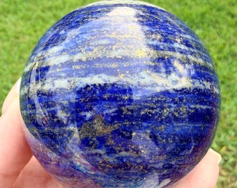 Lapis Lazuli Sphere 69mm UV Reactive Blue Crystal Ball Pyrite Calcite Banding