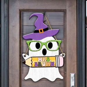 Personalized Teacher Ghost Door Hanger: Halloween Classroom Decor