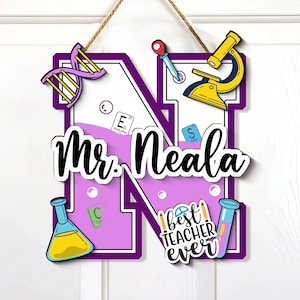 Letrero personalizado para puerta de profesor, letrero de laboratorio de ciencias para aula, letrero de madera 3D, letrero con el nombre del profesor de ciencias, regalo para la vuelta al cole.
