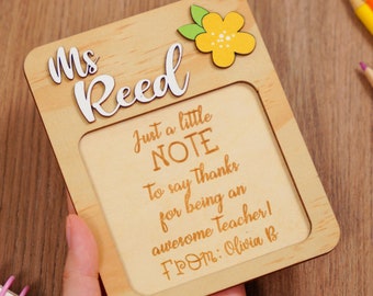 Personalized Teacher Sticky Note Holder: Birch Wood Desk Decor