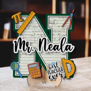 Letrero de puerta personalizado para profesor, letrero de madera 3D con el nombre del profesor para el aula, arte de madera 3D para profesor de matemáticas, letrero de puerta para profesor de matemáticas
