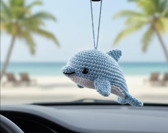 Crochet Dolphin Car Charm, Amigurumi Rear View Mirror Ornament