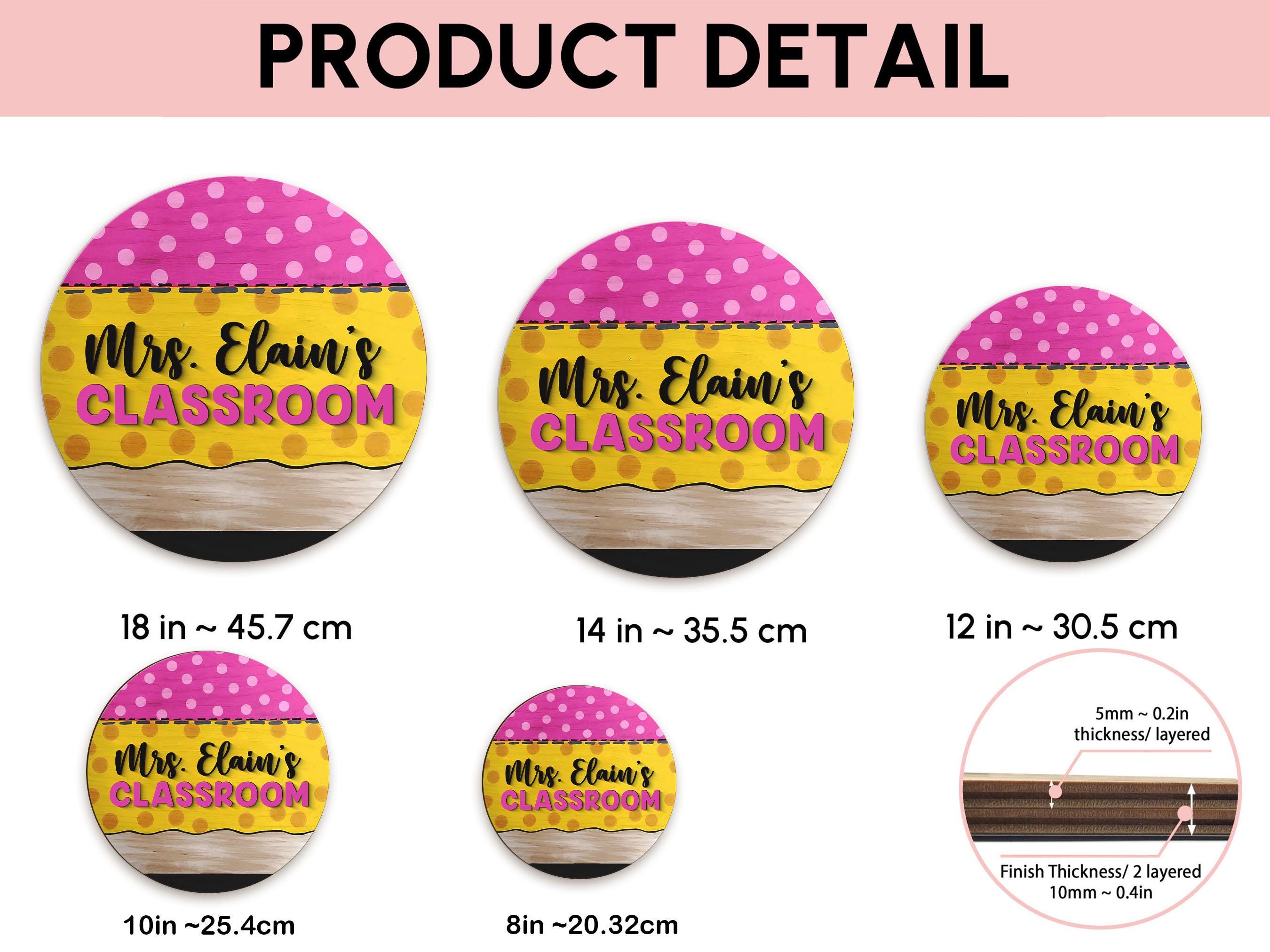 Personalized Teacher Door Sign, Pencil Round Classroom Door Hanger