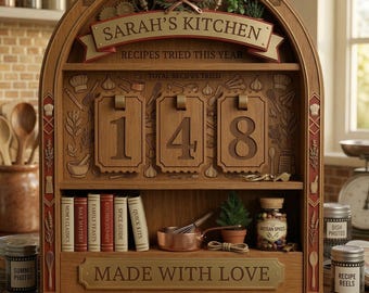 Exhibidor de hitos de cocina de madera personalizado, receta de chef personalizada, mostrador de regalo para panadero, regalo para nuevo hogar, letrero de seguimiento de logros culinarios