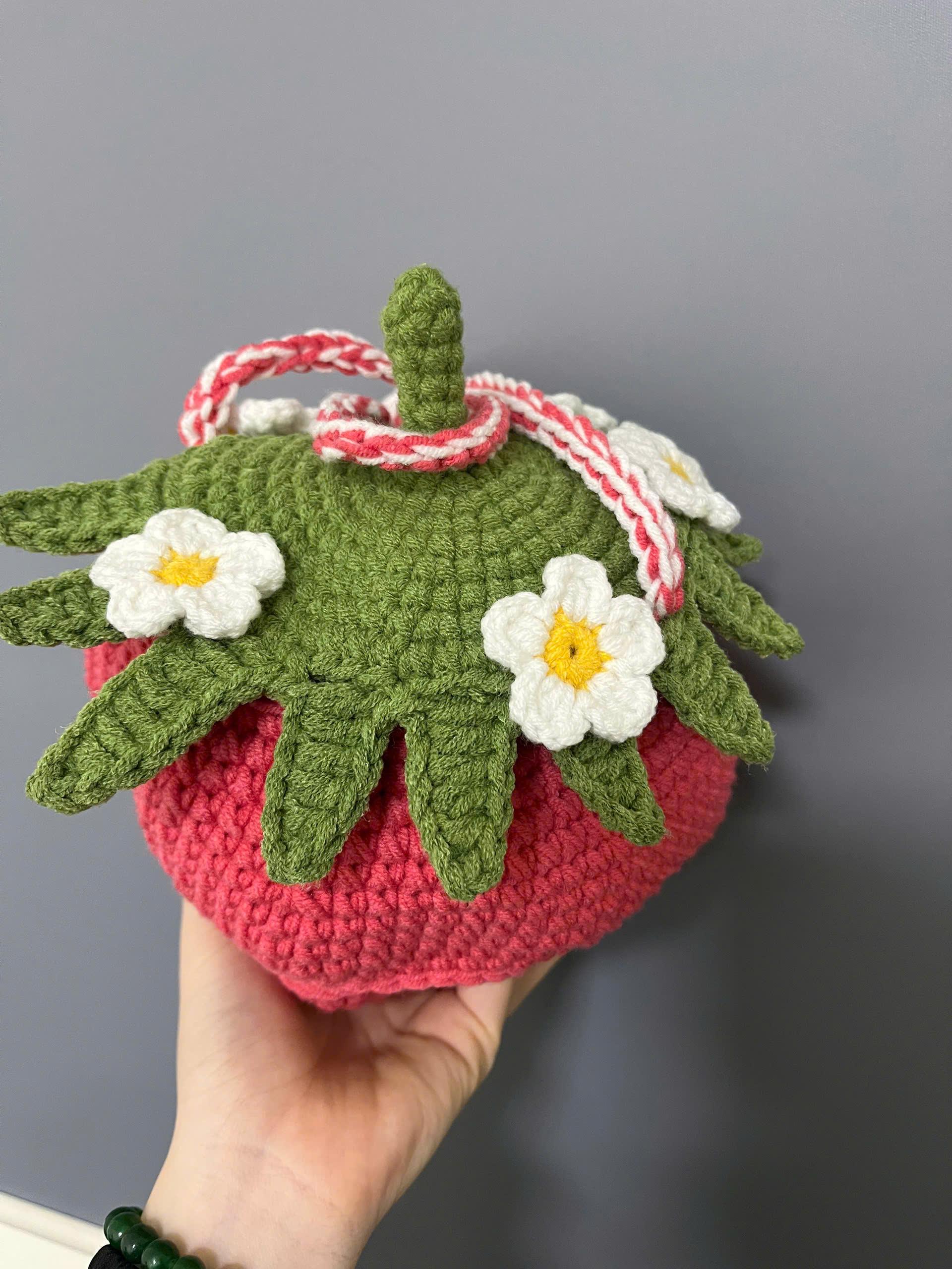 Crochet Strawberry Car Tissue Holder: Handmade Rearview Mirror