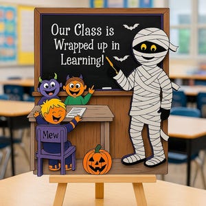 Personalized Halloween Classroom Door Sign: Mummy Teacher & Monster Students