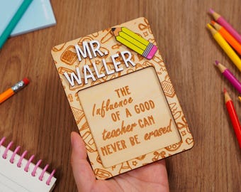 Personalized Teacher Sticky Note Holder: Engraved Birch Wood Desk Decor