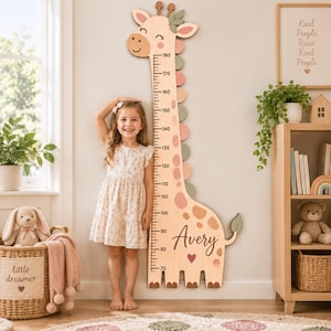 Tabla de crecimiento personalizada con forma de jirafa, medidor de altura de madera personalizado para niños, decoración de pared para habitación infantil con temática de safari, regalo para baby shower.