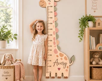 Personalized Giraffe Growth Chart, Custom Wooden Height Chart for Kids, Safari Nursery Wall Decor, Baby Shower Gift