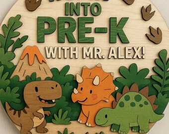Personalized Dinosaur Classroom Sign: Custom Wood Teacher Door Plaque