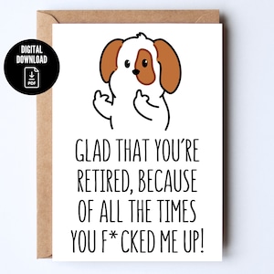Carte de retraite numérique amusante et sarcastique pour collègues avec motif de chien *Digital Card*