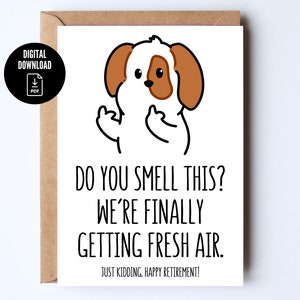 Carte de retraite numérique amusante et sarcastique pour collègues avec motif de chien *Digital Card*