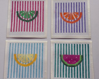 Handbemalte Obst Untersetzer – Sommer Zitrus, Wassermelone (4x4)