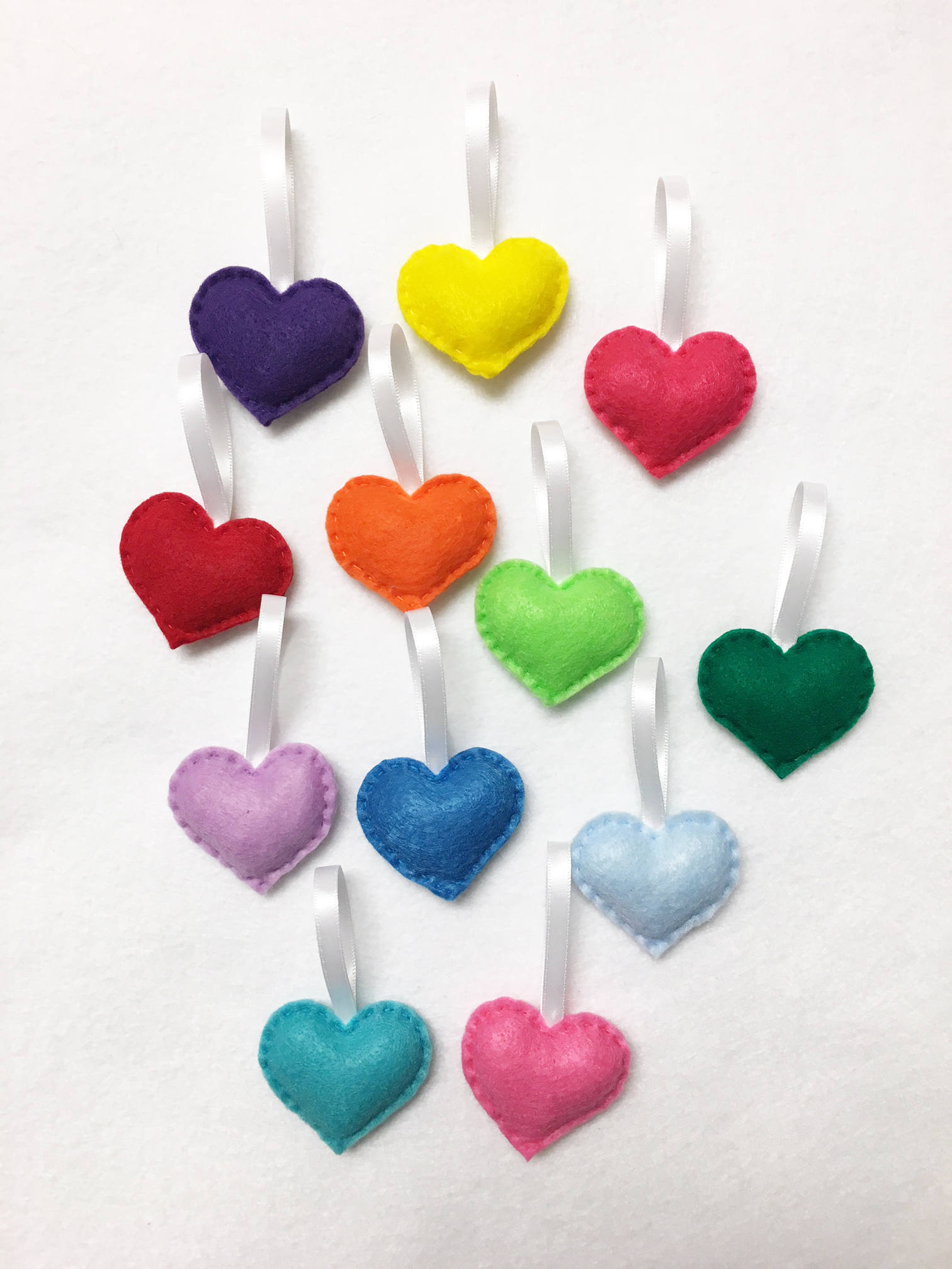 Download Heart Ornament, Felt Ornament Set - Rainbow Love - 12 Hearts