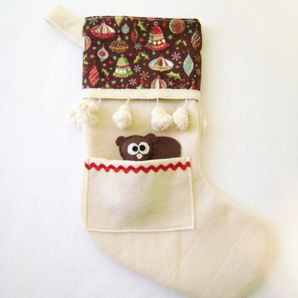 Felt Christmas Stocking - Pocket Peeper Squirrel - Fruitcake Fa La La