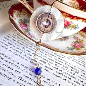 Button Bracelet - Pearl Bracelet - Antique Button Jewelry - Ocean Drama