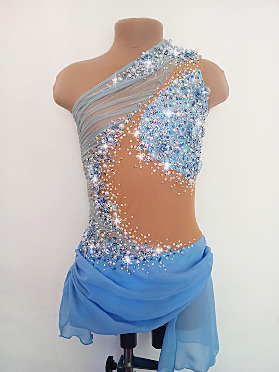 blue contemporary dance dress Competition Solo Lyrical Costume Leotard Baton Twirling Light blue Size:50L May 2023 Blue Wedding Guest Dresses