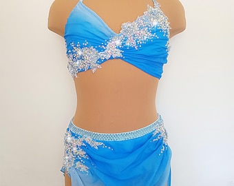 Traje de competición de danza lírica solista de dos piezas azul, leotardo contemporáneo
