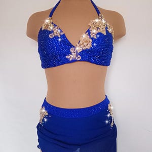 Two piece royal blue competition solo lyrical dance costume contemporary leotard