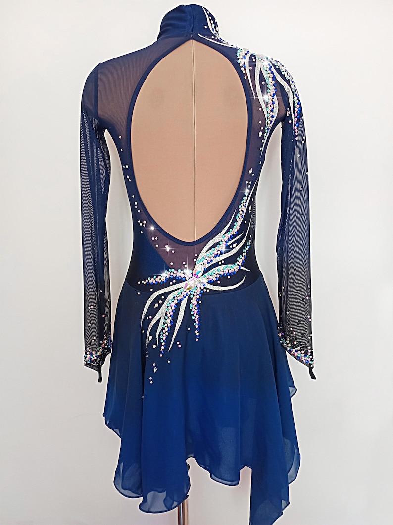 Navy Wettbewerb Eiskunstlauf Kleid mit langen Ärmeln - Etsy.de