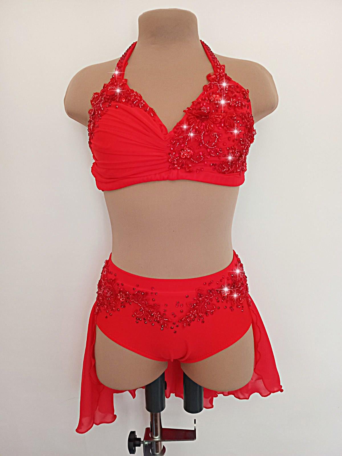 Two piece red competition solo lyrical dance costume contemporary leotard